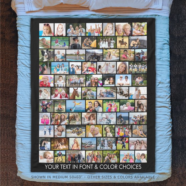 Simple 77 Photo Collage Multiple Shapes Your Colou Fleece Blanket (Creator Uploaded)