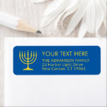 Simple 7 Candle Menorah Blue & Gold Return Address<br><div class="desc">Add the perfect finishing touch to cards, invitations, and other correspondence with these elegant blue and gold return address labels. The gold is non-metallic printed colour, not foil. All text can easily be customised with any greeting, name, and address. Design features a simple seven candle menorah with lit candles and...</div>