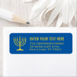 Simple 7 Candle Menorah Gold & Blue Return Address<br><div class="desc">Add the perfect finishing touch to cards, invitations, and other correspondence with these elegant blue and gold return address labels. The gold is non-metallic printed colour, not foil. All text can easily be customised with any greeting, name, and address. Design features a simple seven candle menorah with lit candles and...</div>