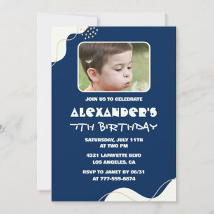 Simple 7th birthday invitations Boy Photo Navy