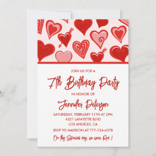 Simple 7th birthday invitations for her Hearts