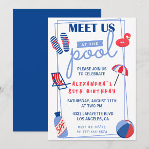 Simple 85th birthday invitations Pool Party Summer