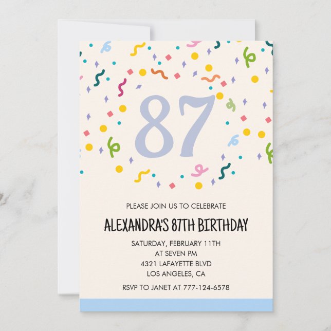 Simple 87th birthday invitations Confetti Modern   (Front)