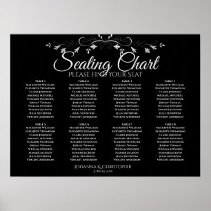 Simple 8 Table Gray on Black Wedding Seating Chart
