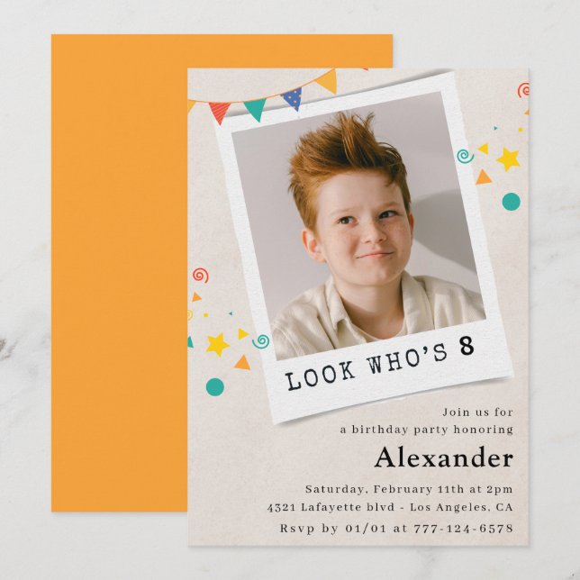 Simple 8th birthday invitations Boy Photo (Front/Back)