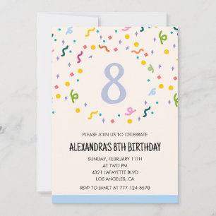 Simple 8th birthday invitations Confetti Modern