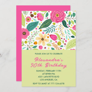 Simple 90th birthday invitations Floral Colourful 