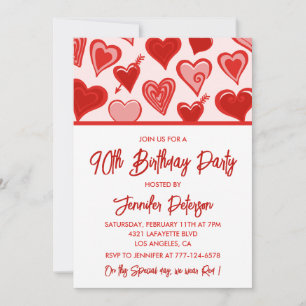 Simple 90th birthday invitations for her Hearts