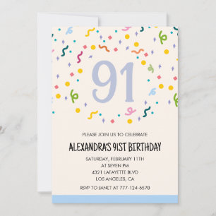 Simple 91st birthday invitations Confetti Modern  