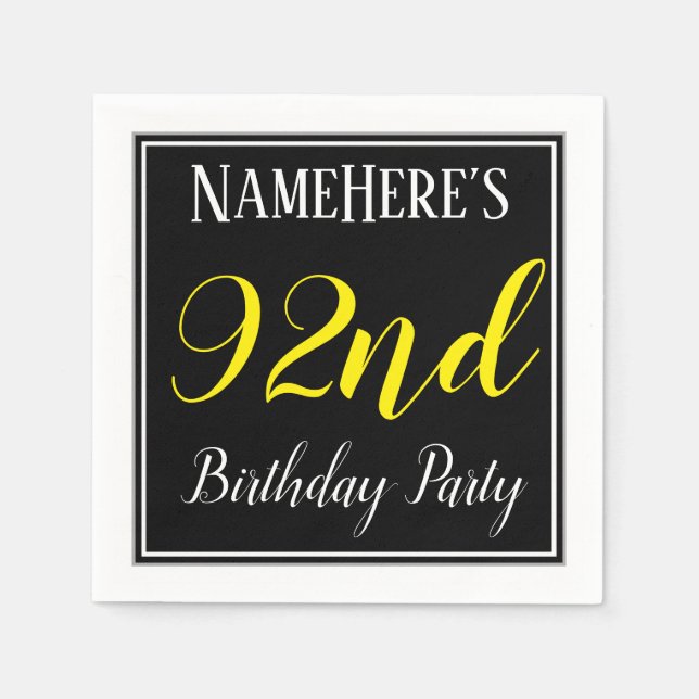 Simple, 92nd Birthday Party w/ Custom Name Napkin (Front)