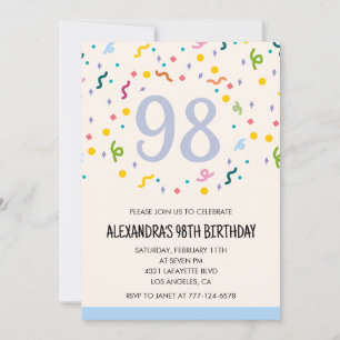 Simple 98th birthday invitations Confetti Modern