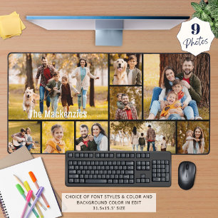 Simple 9 Photo Collage Custom Colour Personalised Desk Mat