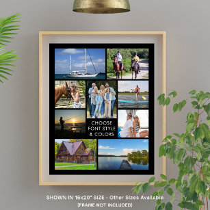 Simple 9 Photo Collage Custom Colour Personalised Poster