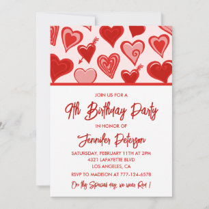 Simple 9th birthday invitations for her Hearts