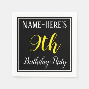 Simple, 9th Birthday Party w/ Custom Name Napkin