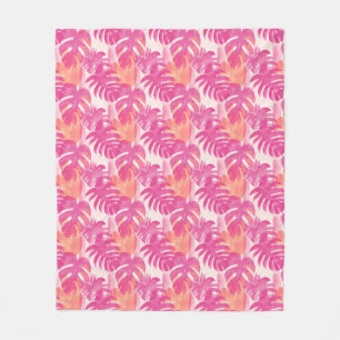 Simple abstract pattern with leaves of monstera, f fleece blanket