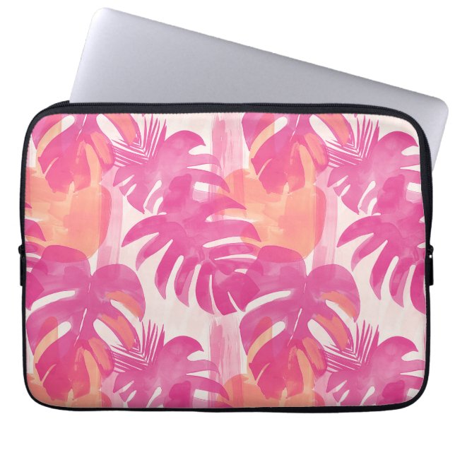 Simple abstract pattern with leaves of monstera, f laptop sleeve (Front)