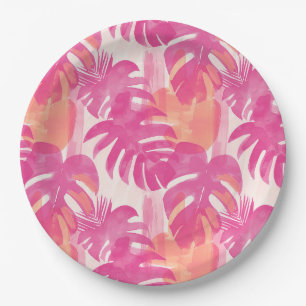 Simple abstract pattern with leaves of monstera, f paper plate