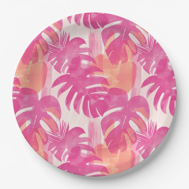 Simple abstract pattern with leaves of monstera, f paper plate (Front)