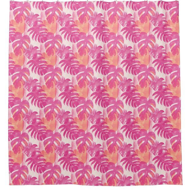 Simple abstract pattern with leaves of monstera, f shower curtain (Front)