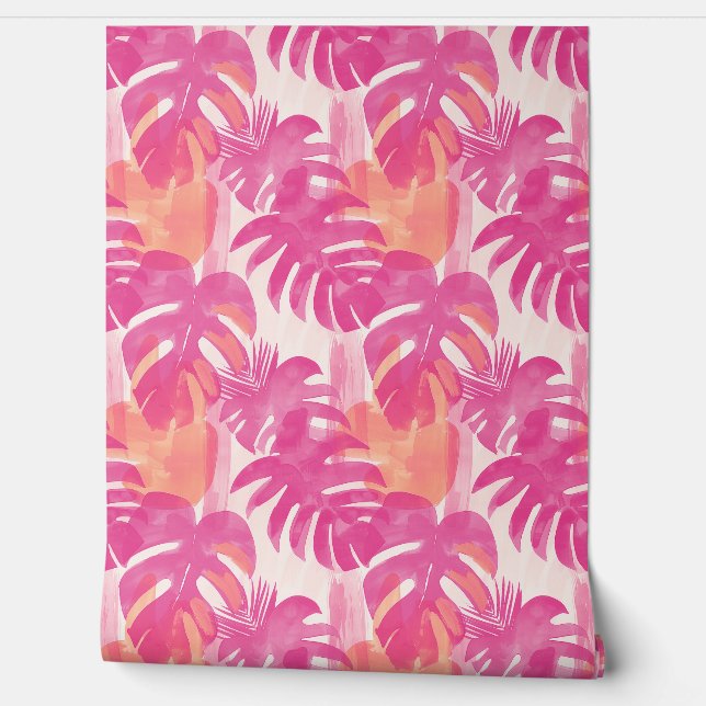 Simple abstract pattern with leaves of monstera, f wallpaper (Unrolling)