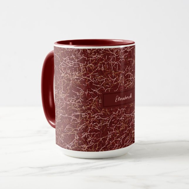 Simple Abstract Thread Art Red Pattern Custom Name Mug (Front Left)