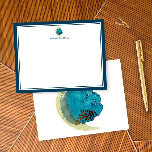 Simple Abstract Watercolor Personalised Stationery Card (Front/Back)