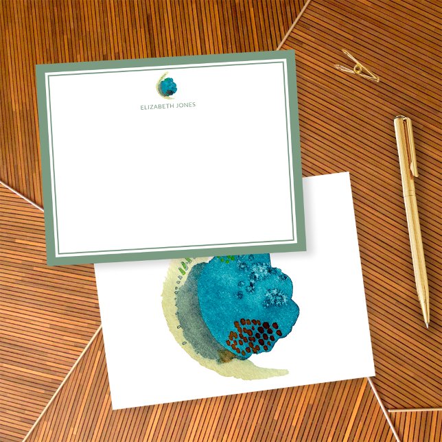 Simple Abstract Watercolor Personalised Stationery Card (Front/Back)