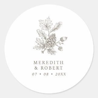 Simple Acorn & Pinecone Branch Fall Wedding Classic Round Sticker