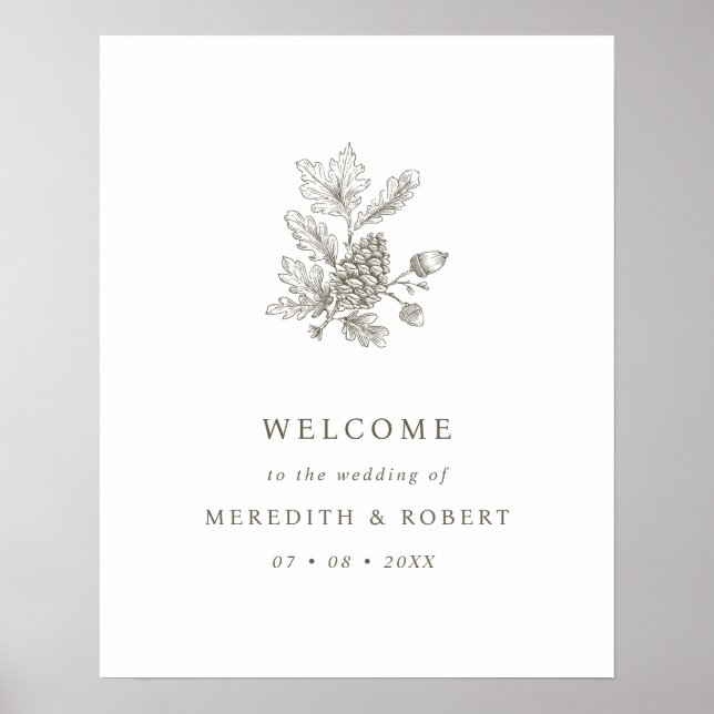 Simple Acorn & Pinecone Fall Wedding Welcome Poster (Front)