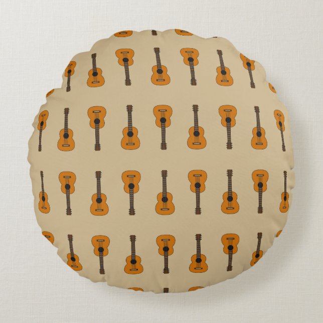 Simple Acoustic Guitar Cartoon Round Cushion (Front)