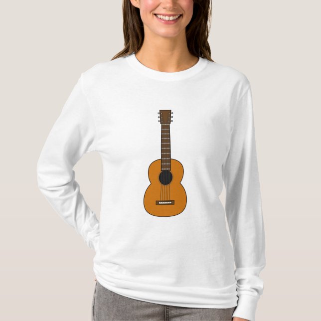 Simple Acoustic Guitar Cartoon T-Shirt (Front)