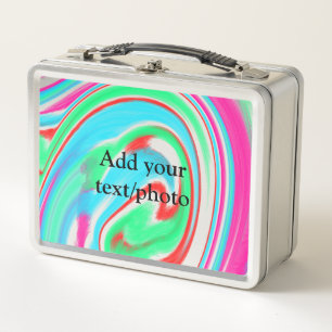 Simple acrylic pour marble add your text name cust metal lunch box