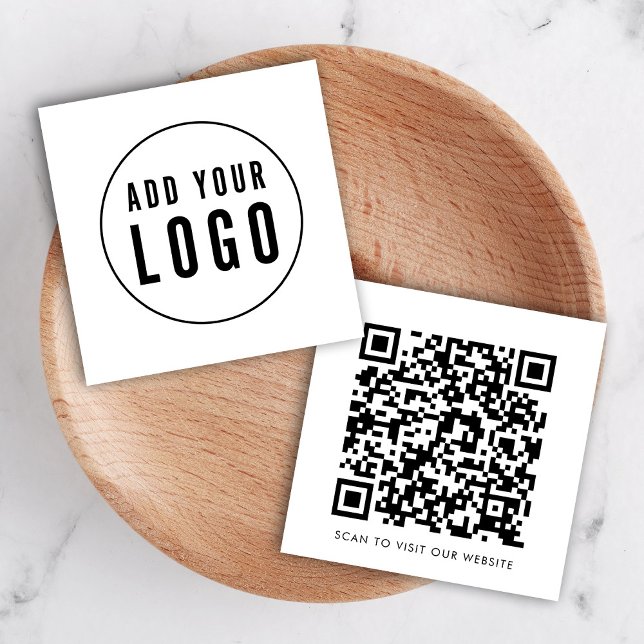 Simple Add Your Logo and QR Code Editable Colour Square Business Card (Creator Uploaded)