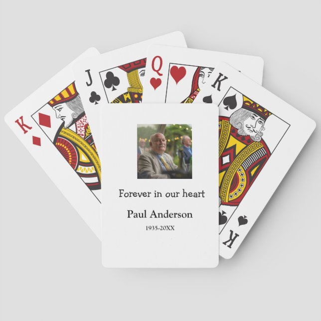 simple Add your photo text memorial keepsake Playing Cards (Back)