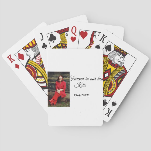 simple Add your photo text memorial keepsake Playing Cards (Back)