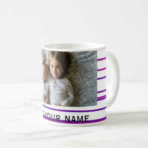 simple add your photo text pink red stripes lines coffee mug
