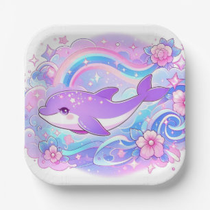 Simple Adorable Dolphin Baby Shower Paper Plate