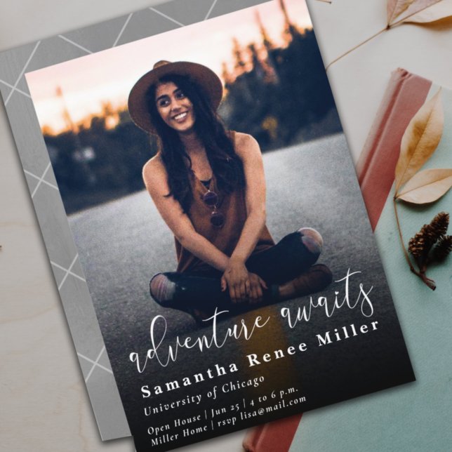 Simple Adventure Awaits Photo Graduation Invitation (Creator Uploaded)