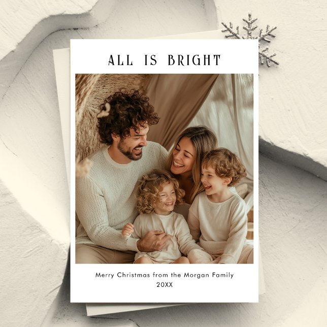 Simple All Is Bright Christmas Family Kids Photo Holiday Card (Creator Uploaded)