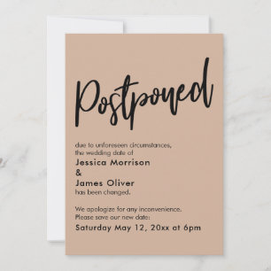 Simple Almond Postponed Wedding Announcement