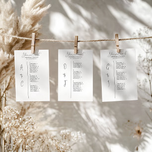 Simple Alphabetical Wedding Seating Chart Cards