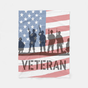 Simple American Flag and Soldiers - Veteran Fleece Blanket