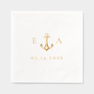 Simple Anchor with Initials and Date Foil Napkins