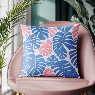 Simple and Abstract Mostera Pink and Blue Pattern Cushion