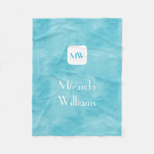 Simple and Chic Aqua Turquoise Monogram With Name Fleece Blanket