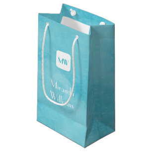 Simple and Chic Aqua Turquoise Monogram With Name Small Gift Bag