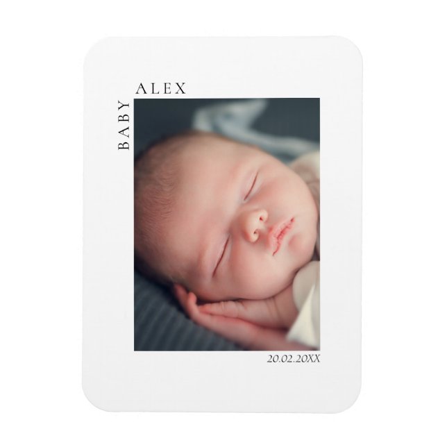 Simple and Chic Baby Photo Name and Date of Birth Magnet (Vertical)