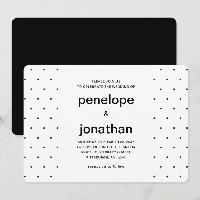 Simple and Chic Black and White Dots Invitation (Front/Back)