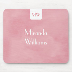 Simple and Chic Blush Pink Monogram With Name Mouse Pad